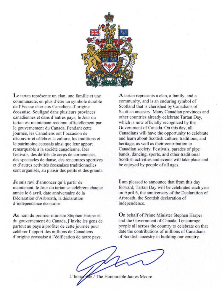 Tartan Day Proclamation - Canada