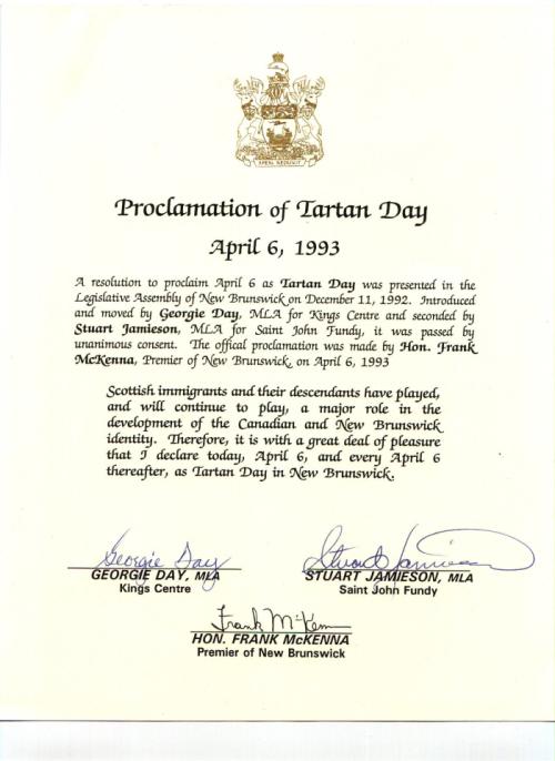 Tartan Day Proclamation - NB